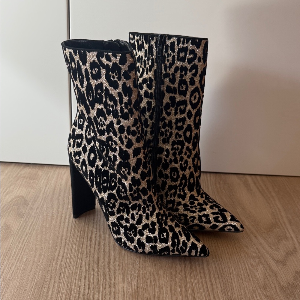 Aldo Leopard Print Ankle Boots heels glitter